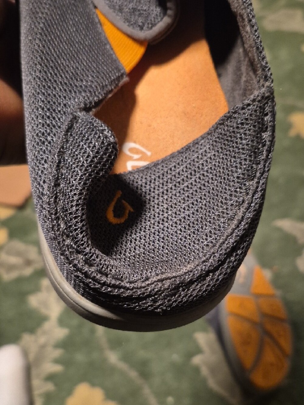 OluKai Men's Knit Slip-On Loafers in Charcoal with Orange Liner - Picture 6 of 10